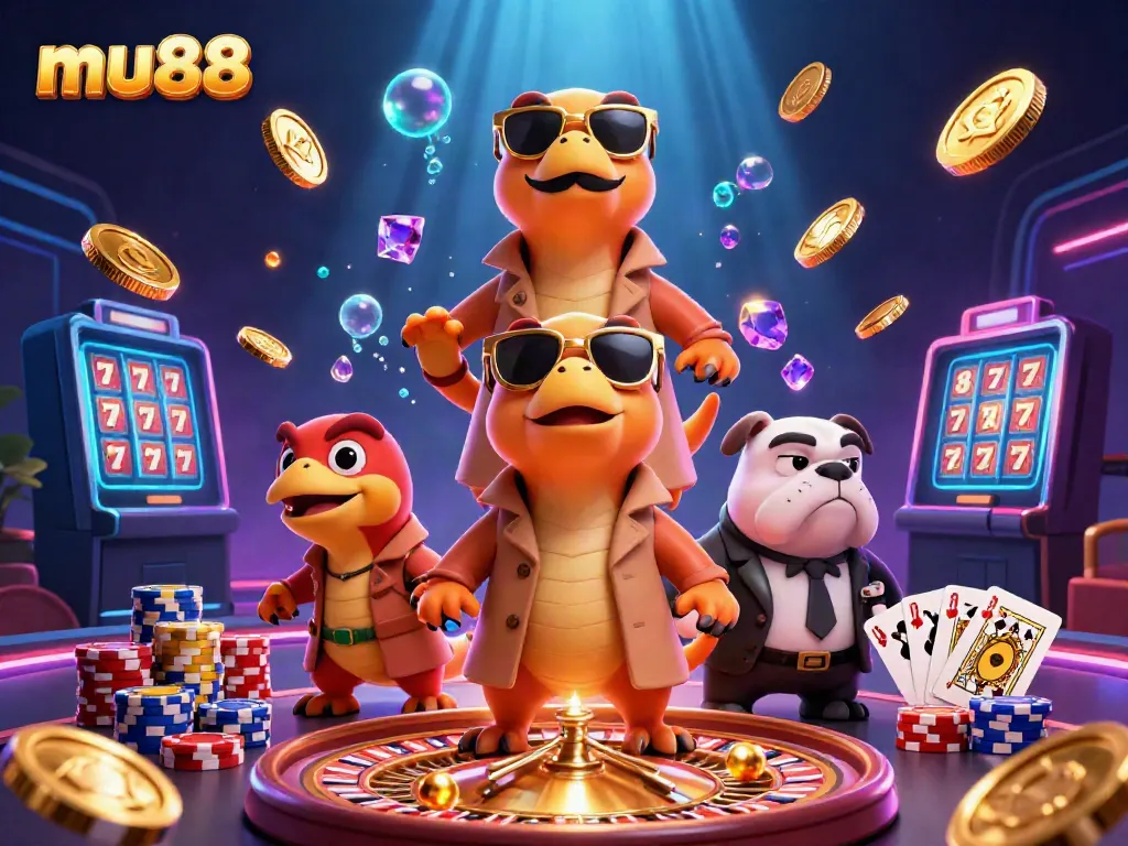 Win big with mu88 in a vibrant casino scene featuring raptors in disguise.