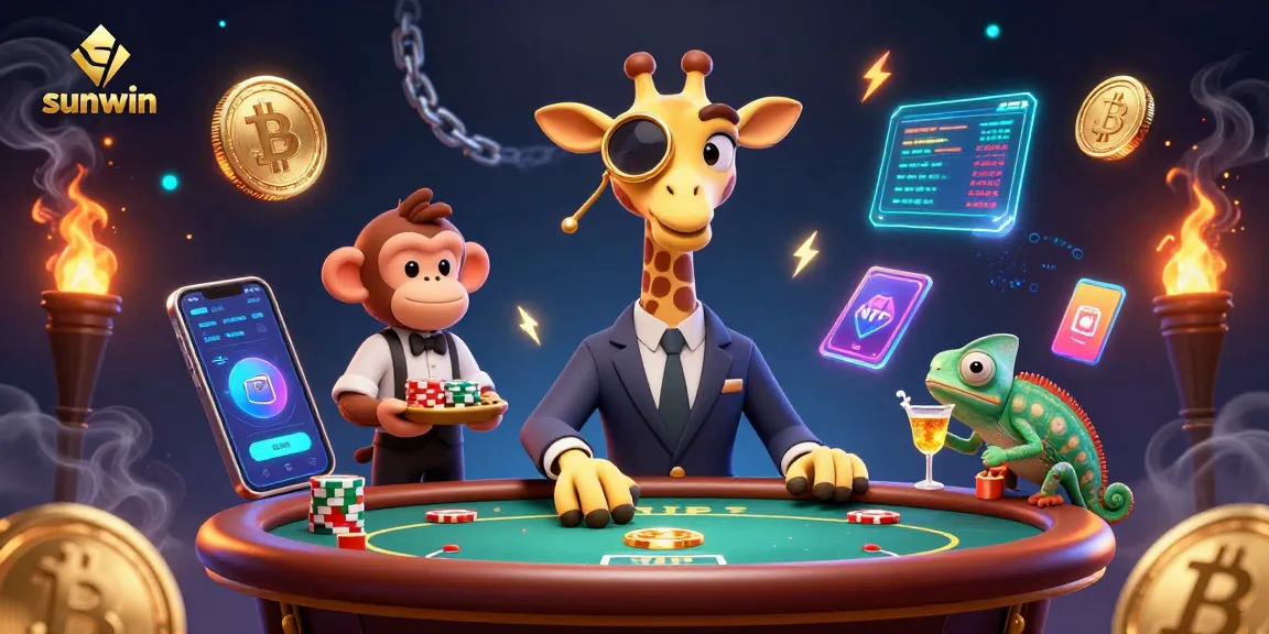 Engage with sunwin's vibrant 3D casino scene featuring a high-roller giraffe and dynamic gaming elements.