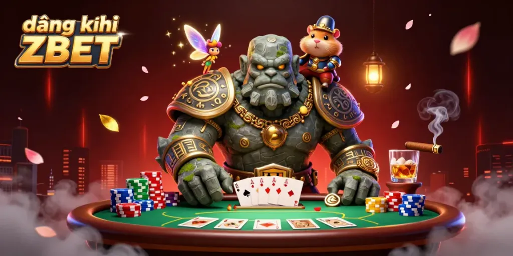 Register for ZBET while exploring a vibrant casino scene with magical elements and poker action.