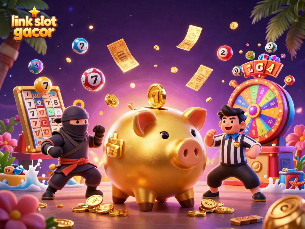 Spin to win with link slot gacor as a golden piggy bank sumo wrestler and ninja duel for cash!