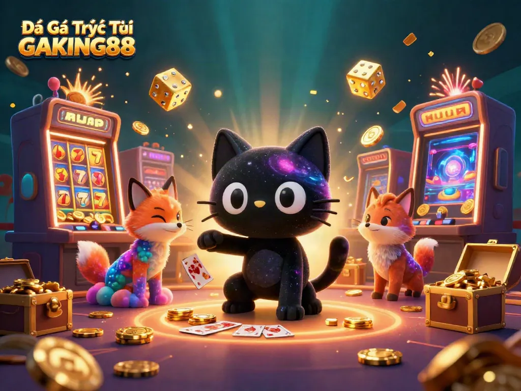Catch the excitement of Đá Gà Trực Tiếp GAKING88 in this vibrant casino scene filled with animated action and golden rewards.