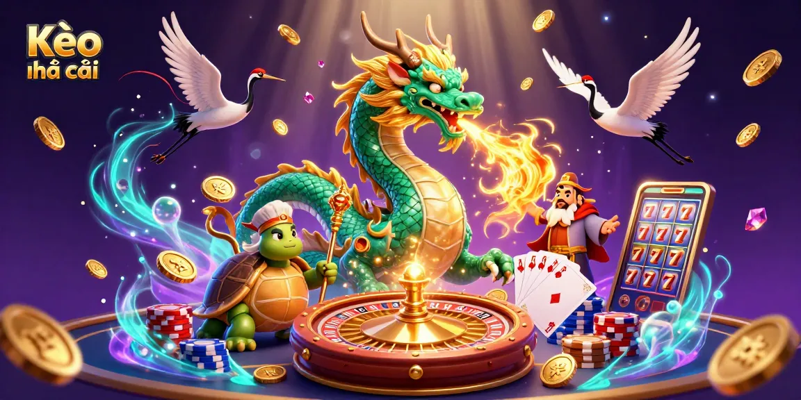 Experience Kèo nhà cái excitement with a vibrant 3D scene showcasing dynamic betting elements and mythical characters.