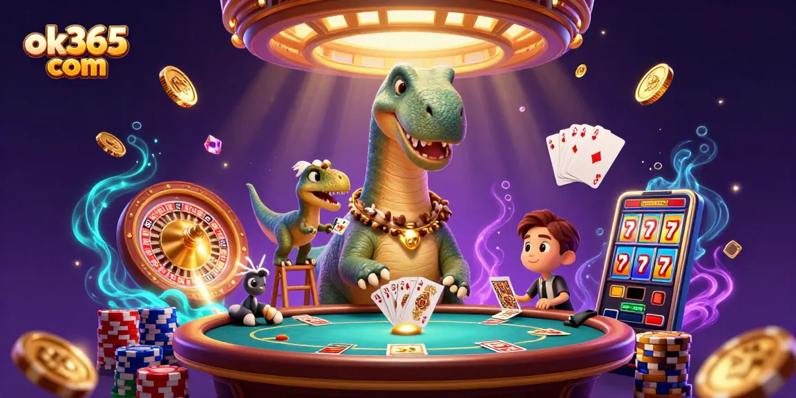 Engage with exciting games at ok365 com with this vibrant casino scene featuring dinosaurs and rich details.