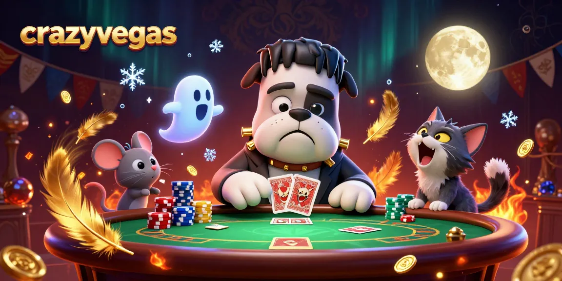 Play exciting card games at crazyvegas with characters dealing cards at a vibrant casino table.