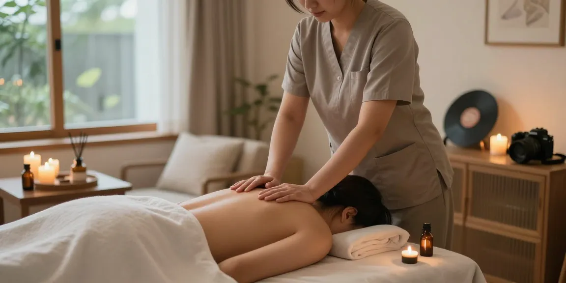 안양출장마사지 provided in a serene home environment by a professional therapist, showcasing relaxation and tranquility.