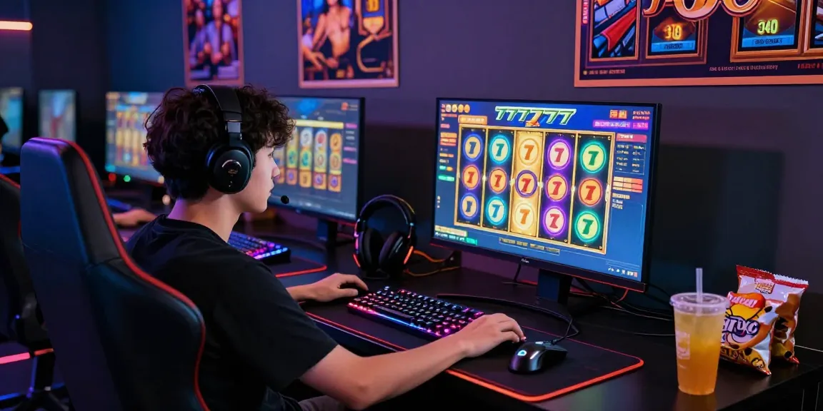 Player engaging in slot777 online gaming with vibrant interface and immersive setup.