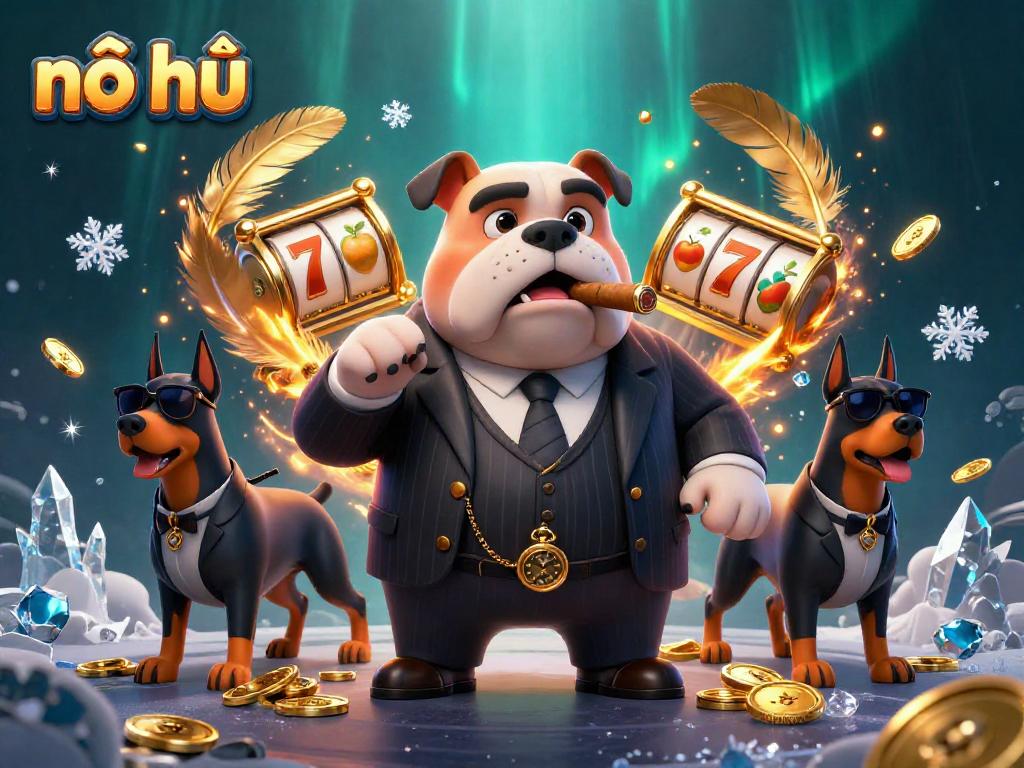 Nổ hũ slots illustration showcasing lively characters and game elements with vibrant details