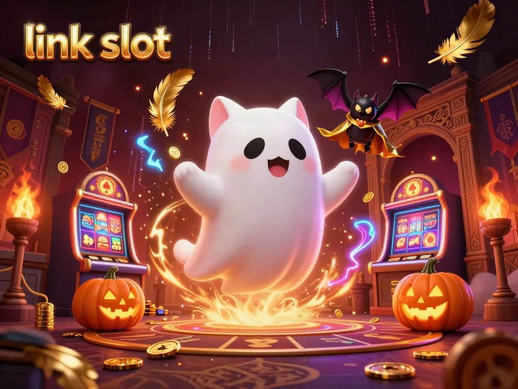 Engage with the captivating link slot experience in this vibrant 3D casino scene filled with playful characters and magical elements.