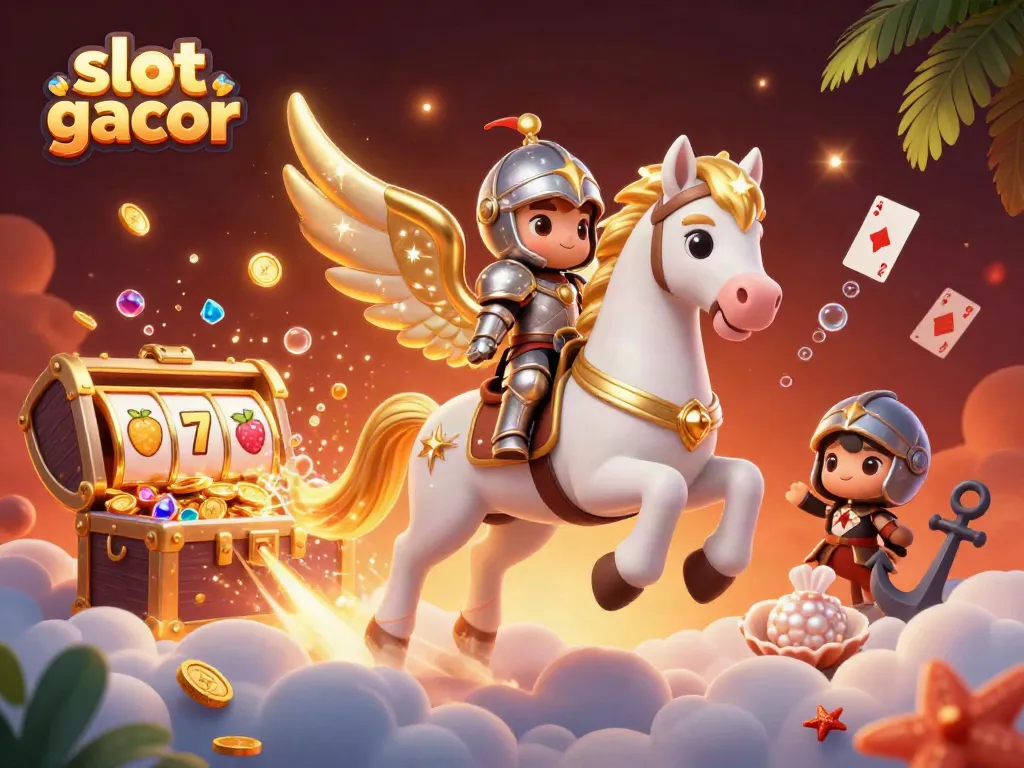 Experience the thrill of slot gacor with vibrant treasures and lively characters in a dynamic casino scene.
