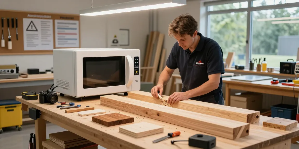 Shashel microwave technology in action, efficiently eliminating wood-boring insects in a modern workshop setting.