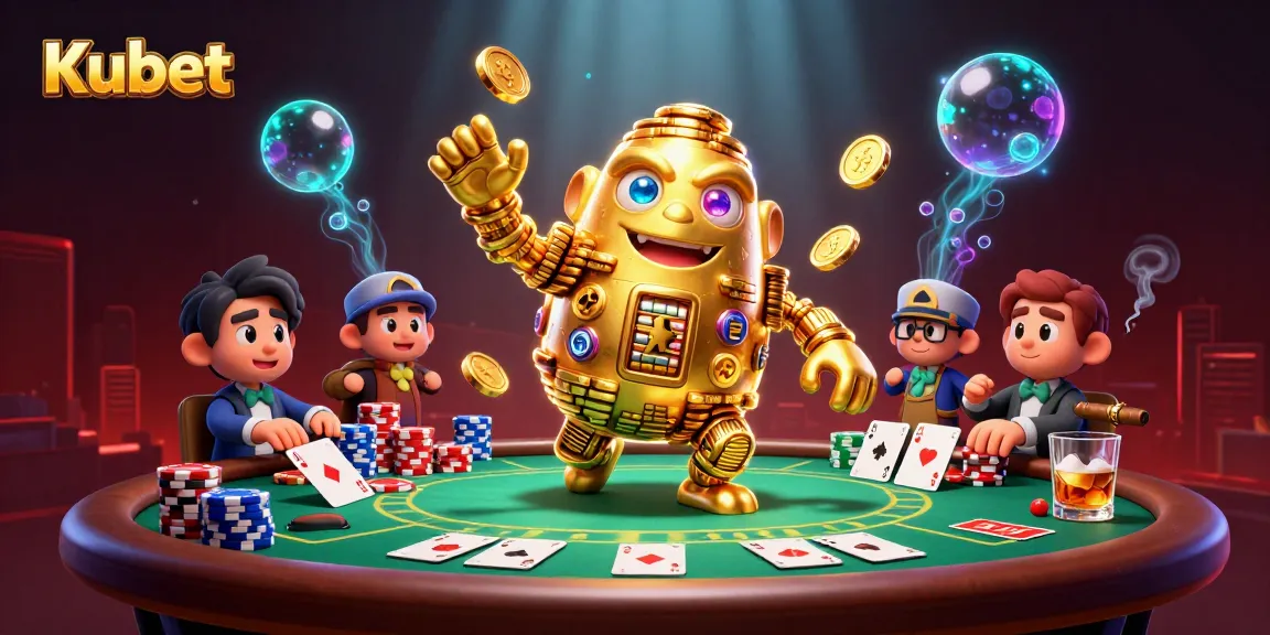 Kubet offers an engaging casino experience with golden golem, vibrant poker elements, and rich visual details.