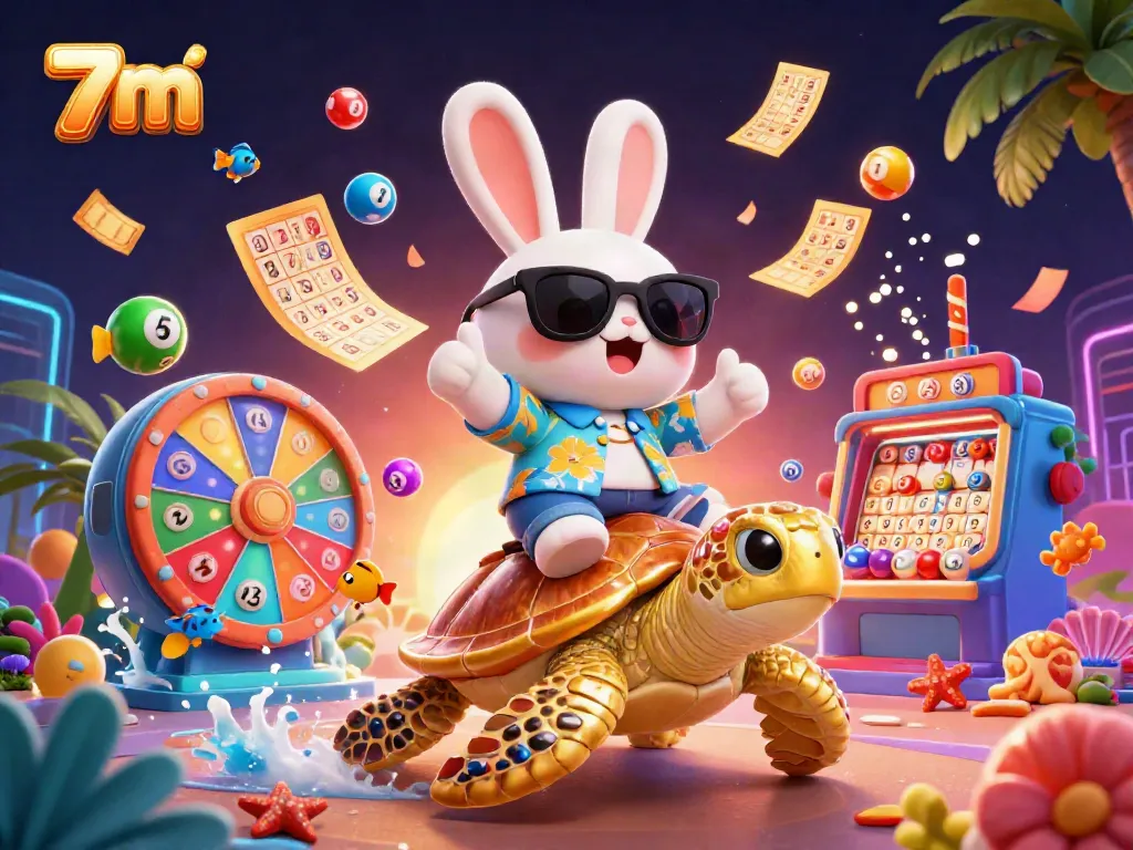 Engage with 7m lively scenes featuring a lucky rabbit and golden turtle in a vibrant casino atmosphere.