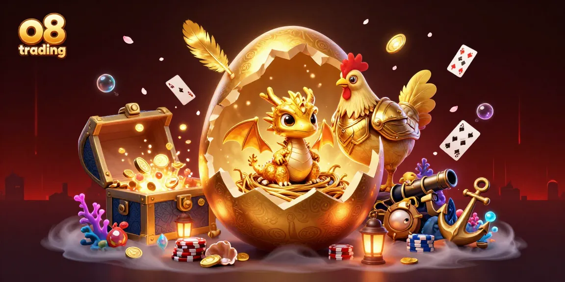 Join the excitement of o8 trading with a dazzling baby dragon in a gaming paradise filled with treasures.