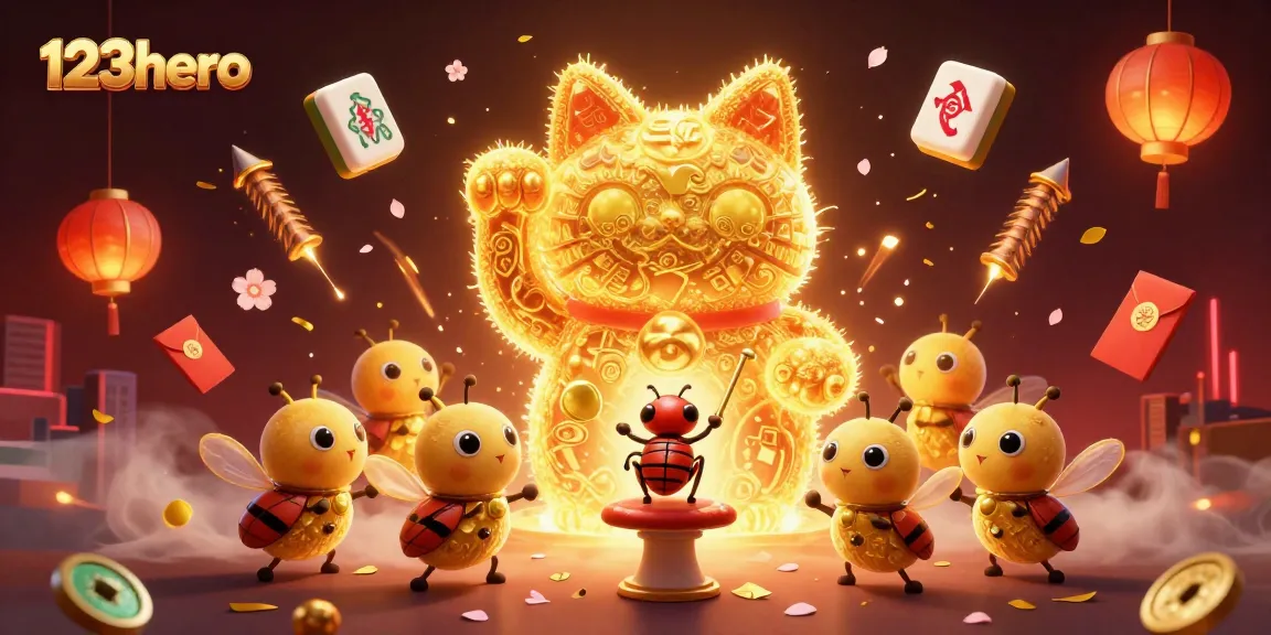 Experience thrilling wins at 123hero with a cute lucky cat symbolizing casino luck.