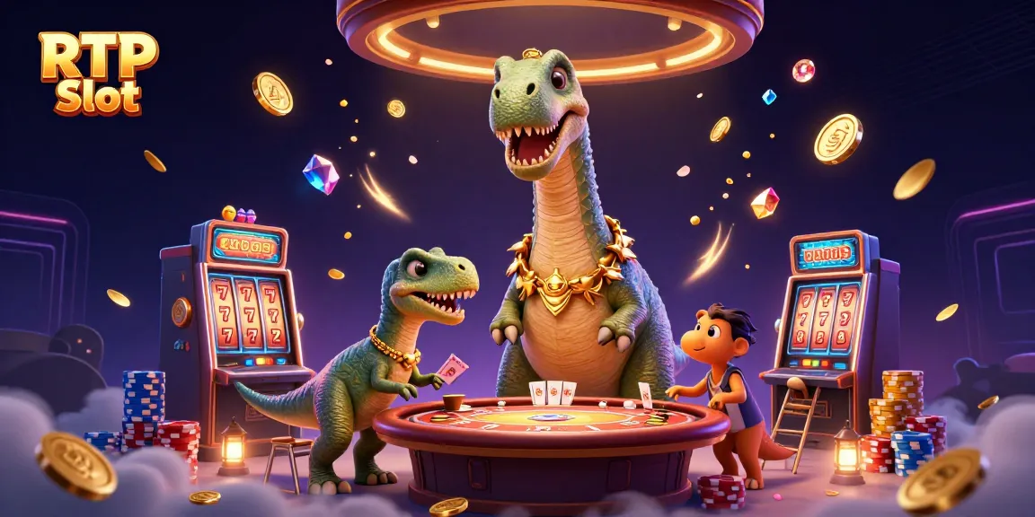 Experience the thrill of RTP Slot action with a vibrant casino scene featuring dynamic slots and playful characters.