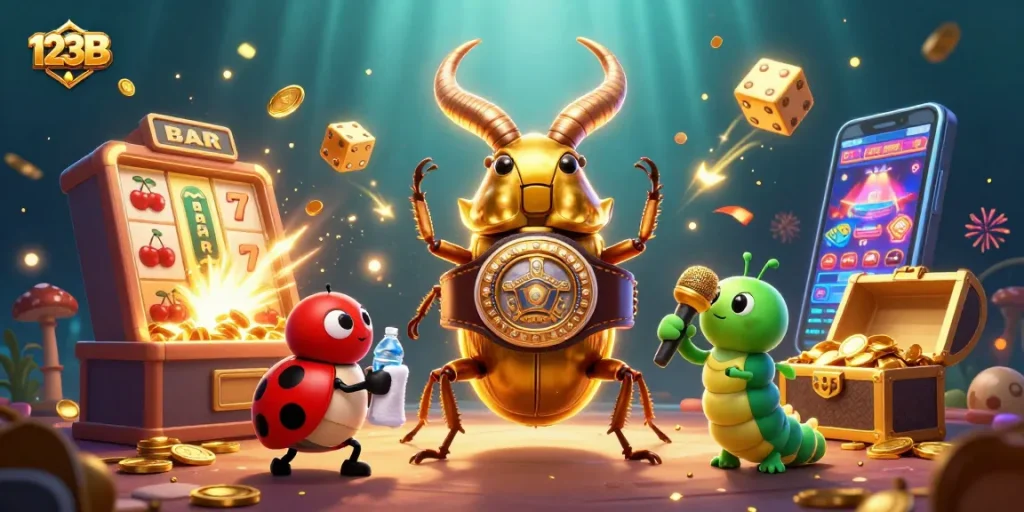 Experience the excitement of 123B as giant creatures battle amidst a vibrant casino backdrop.