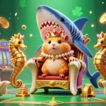 Engage in vibrant slot gaming at Go99 with colorful machines and a royal hamster king in a dazzling casino.