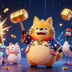 Spin the reels with soikeo's winning strategies, showcasing a lucky tanuki and dynamic casino elements.