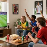 Exciting sports gathering at home with friends watching شبكة IHD Sports live football match.