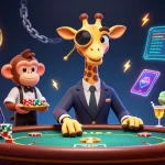 Engage with sunwin's vibrant 3D casino scene featuring a high-roller giraffe and dynamic gaming elements.