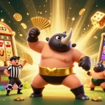 Watch SC88's thrilling jackpot explosion with a beetle sumo champion, slot machines, and vibrant casino elements.